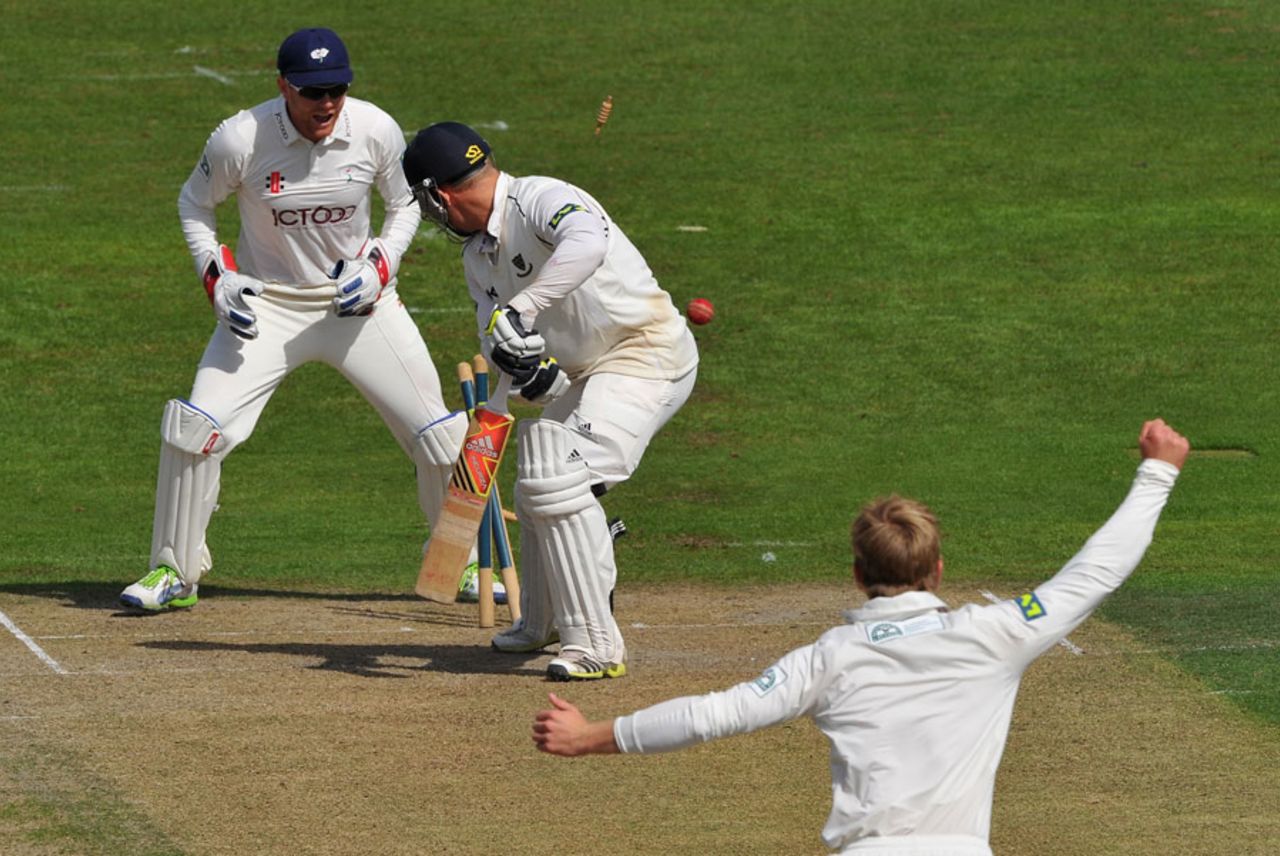 Rory Hamilton-Brown is bowled by Kane Williamson for 20, Sussex v Yorkshire, County Championship, Division One, Hove, 1st day, September, 11, 2013