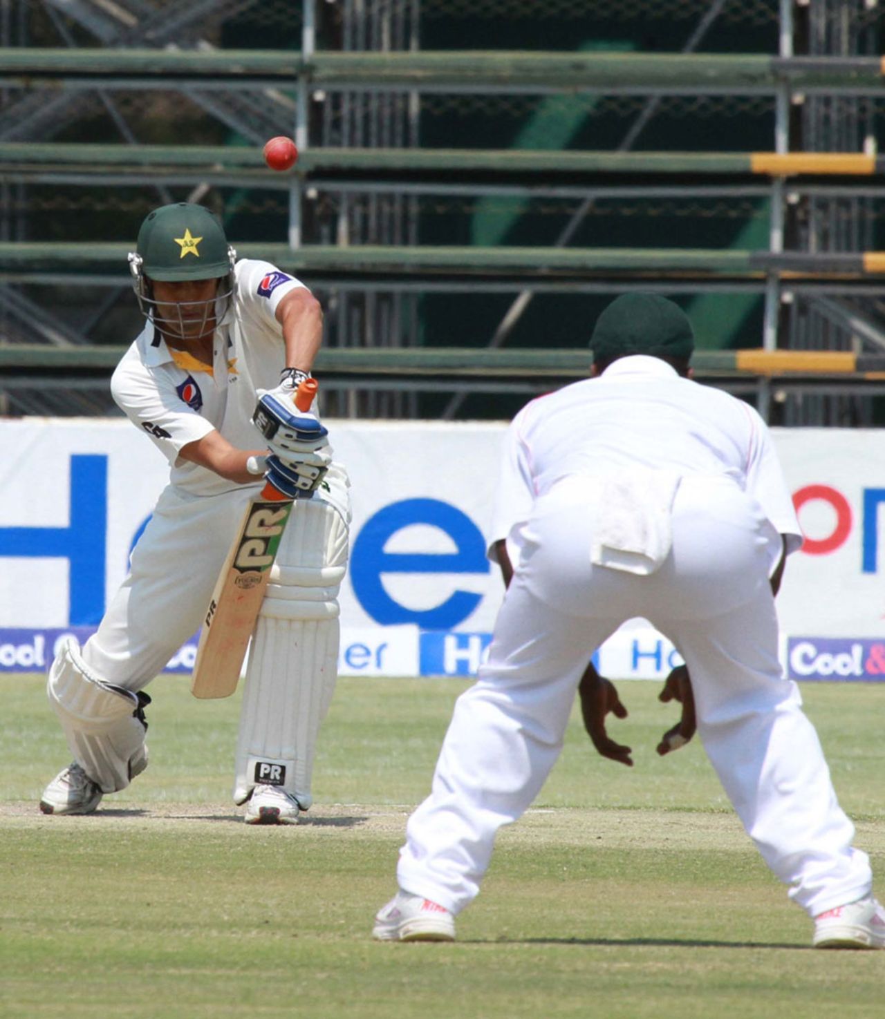 Younis Khan defends the ball, Zimbabwe v Pakistan, 2nd Test, Harare, 3rd day, September 12, 2013