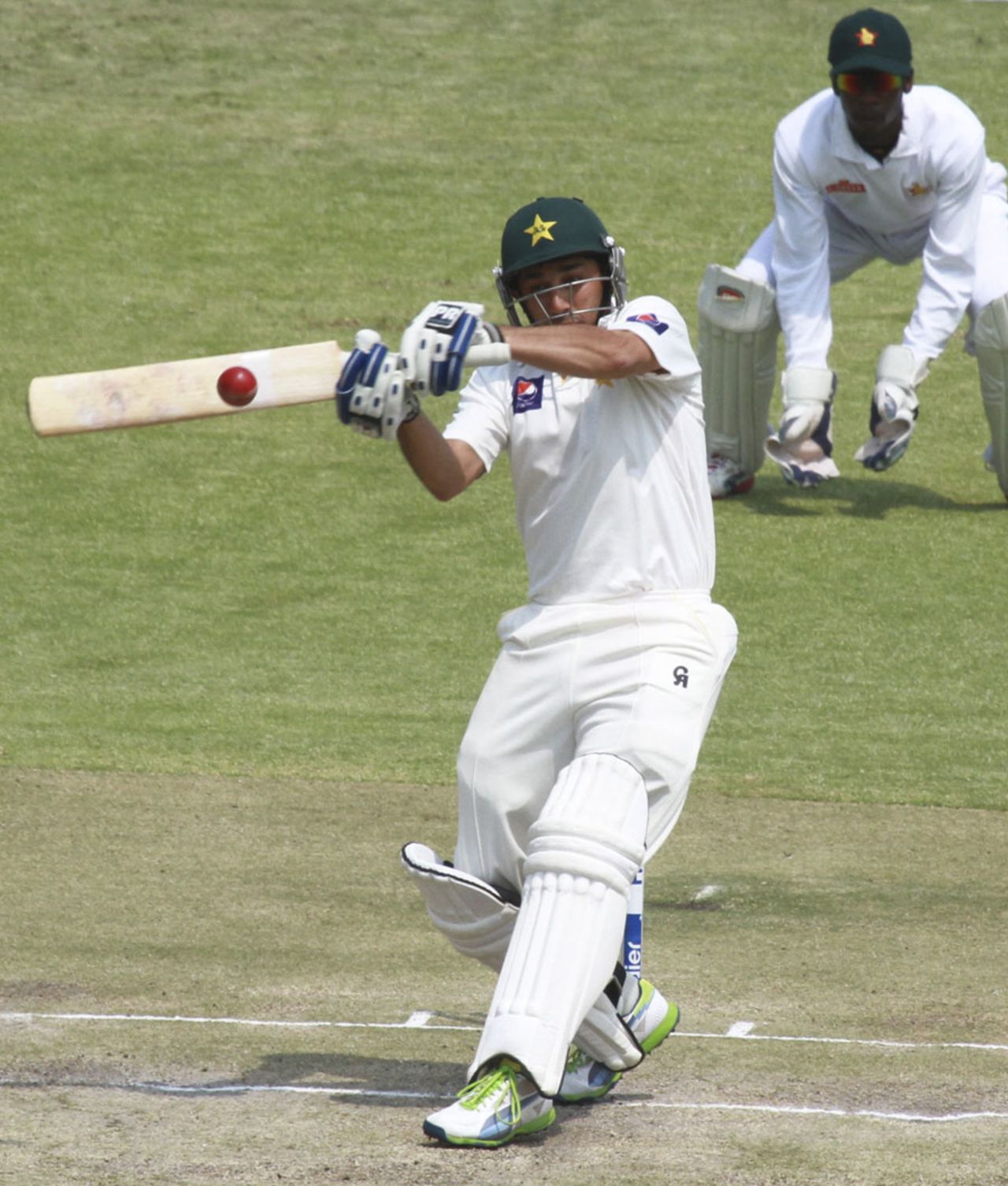 Saeed Ajmal looks to pull the ball, Zimbabwe v Pakistan, 2nd Test, Harare, 3rd day, September 12, 2013