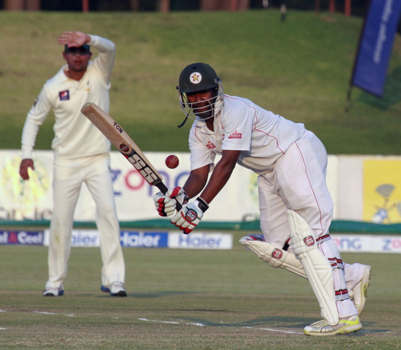 Tino Mawoyo clips the ball into the leg side, Zimbabwe v Pakistan, 2nd Test, Harare, 3rd day, September 12, 2013