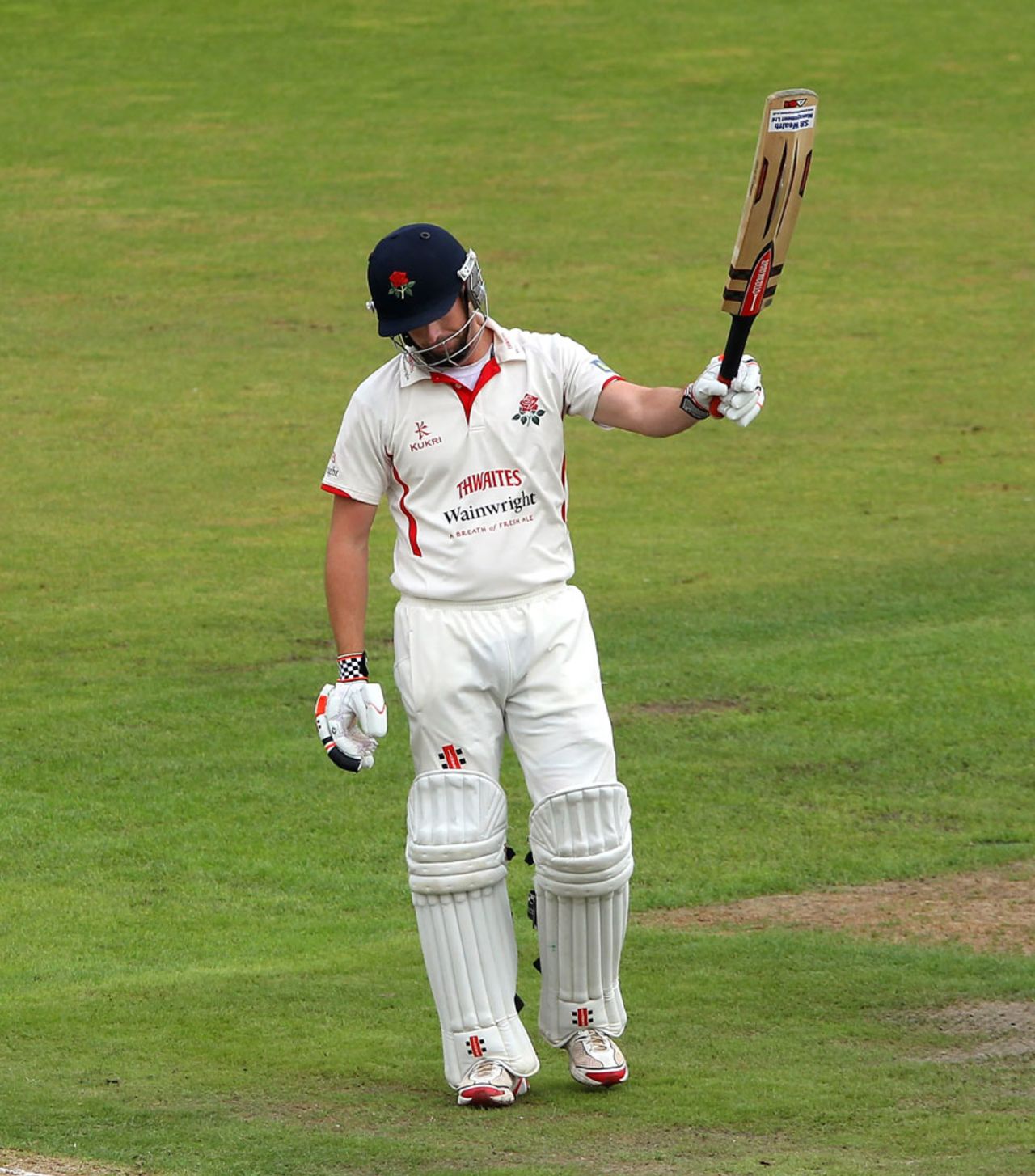 Paul Horton acknowledges his hundred, Lancashire v Leicestershire, County Championship, Division Two, Old Trafford, 2nd day, September 12, 2013