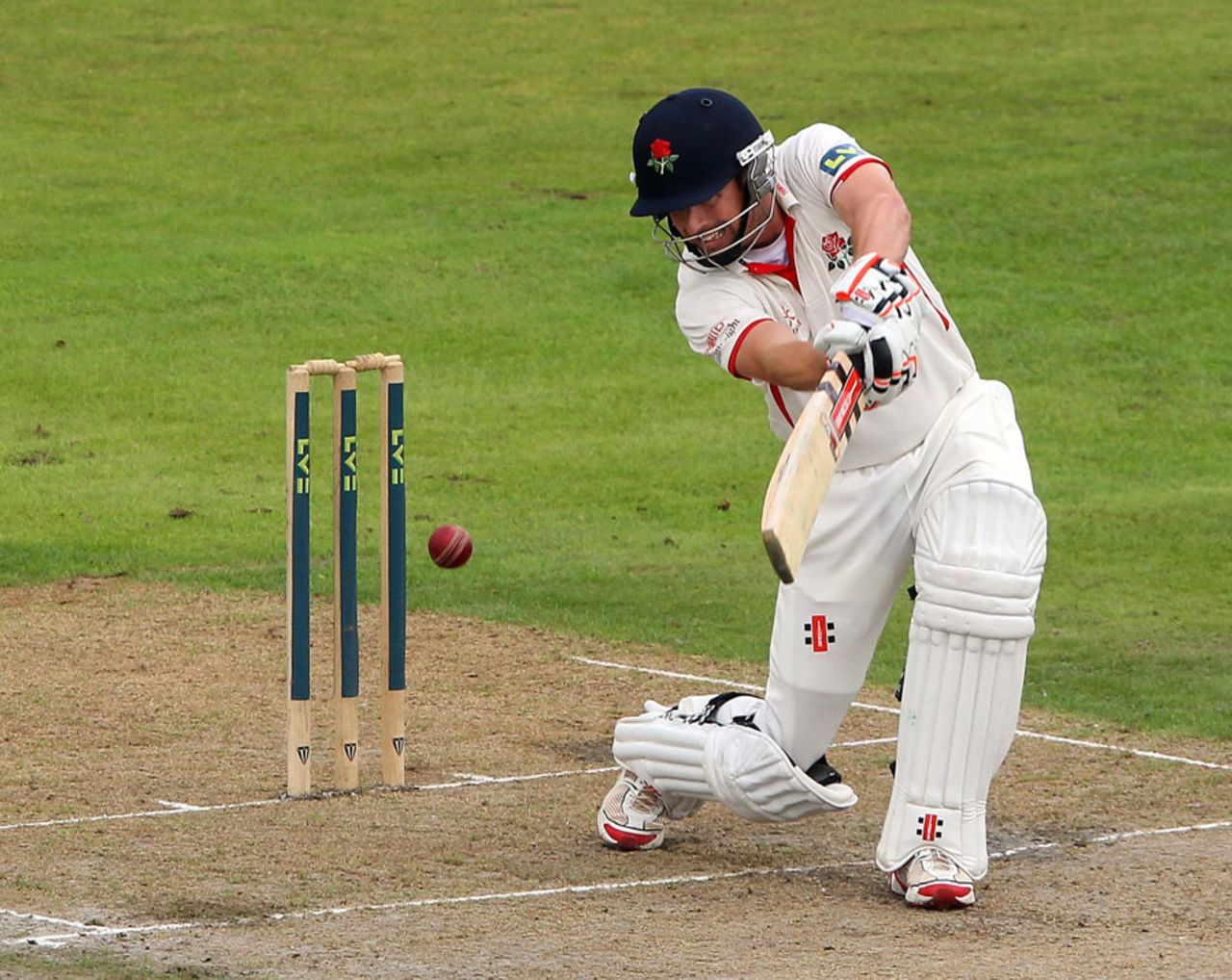 Paul Horton drives on the way to a century, Lancashire v Leicestershire, County Championship, Division Two, Old Trafford, 2nd day, September 12, 2013