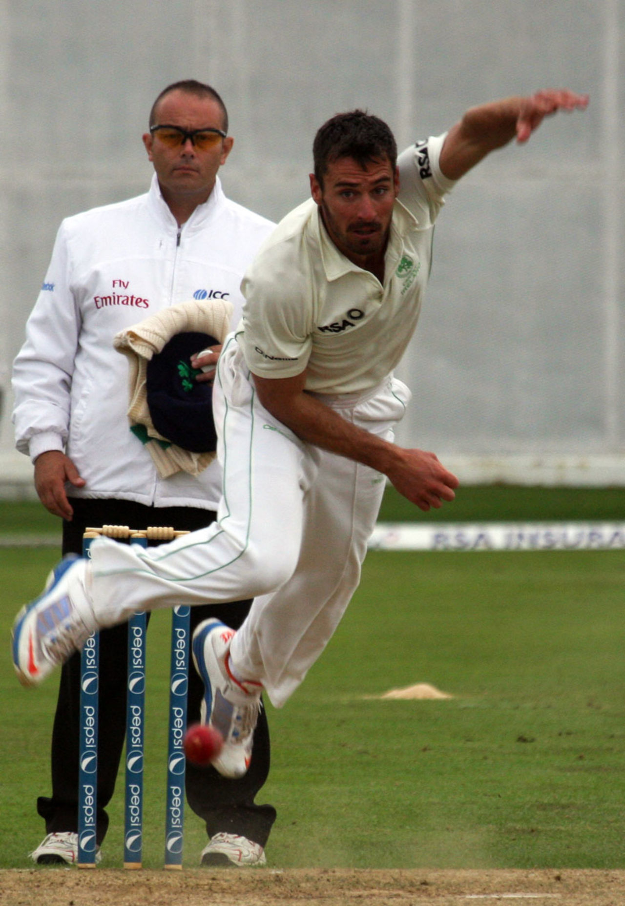 Max Sorensen in his delivery stride, Ireland v Scotland, ICC Intercontinental Cup, 3rd day, Dublin, September 13, 2013