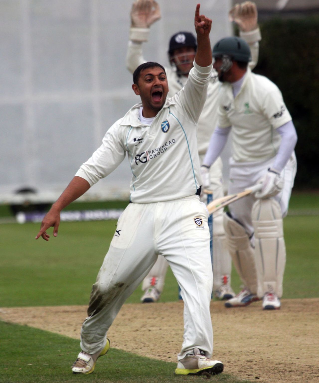 Moneeb Iqbal appeals for a wicket, Ireland v Scotland, ICC Intercontinental Cup, 3rd day, Dublin, September 13, 2013