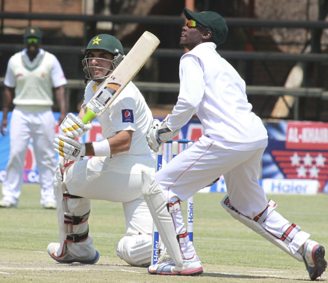 Misbah-ul-Haq plays a sweep, Zimbabwe v Pakistan, 2nd Test, Harare, 5th day, September 14, 2013