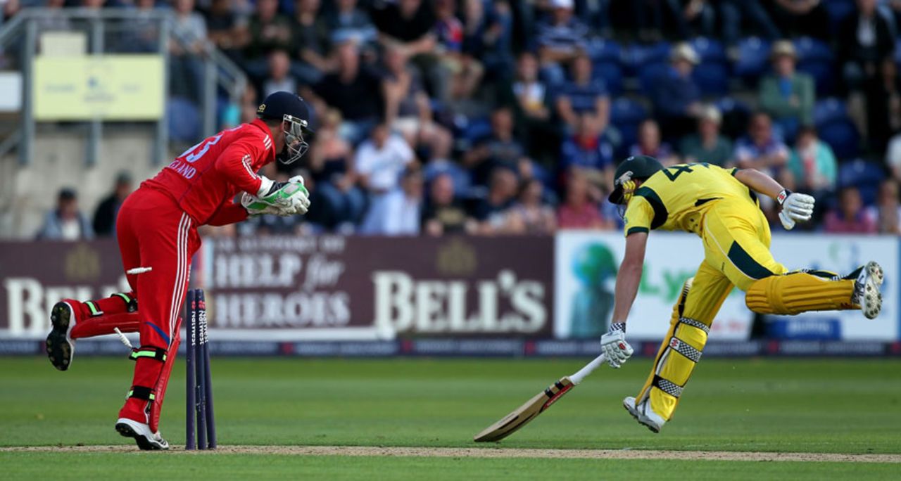 Jos Buttler completed the run-out of James Faulkner, England v Australia, 4th NatWest ODI, Cardiff, September, 14, 2013