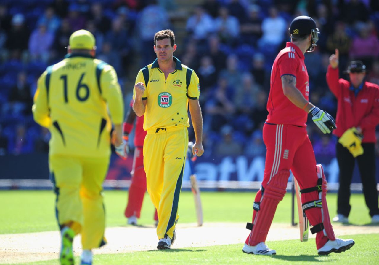 Kevin Pietersen was lbw to Clint McKay, England v Australia, 4th NatWest ODI, Cardiff, September, 14, 2013