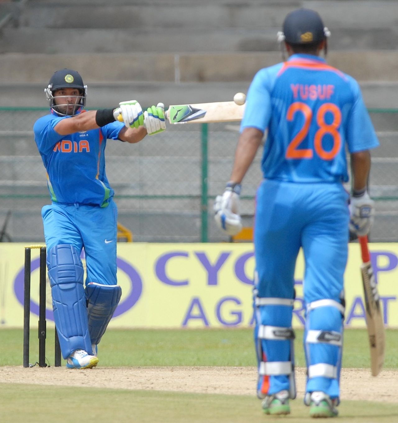 Yuvraj Singh gets ready to pull, India A v West Indies A, 1st unofficial ODI, Bangalore, September 15, 2013