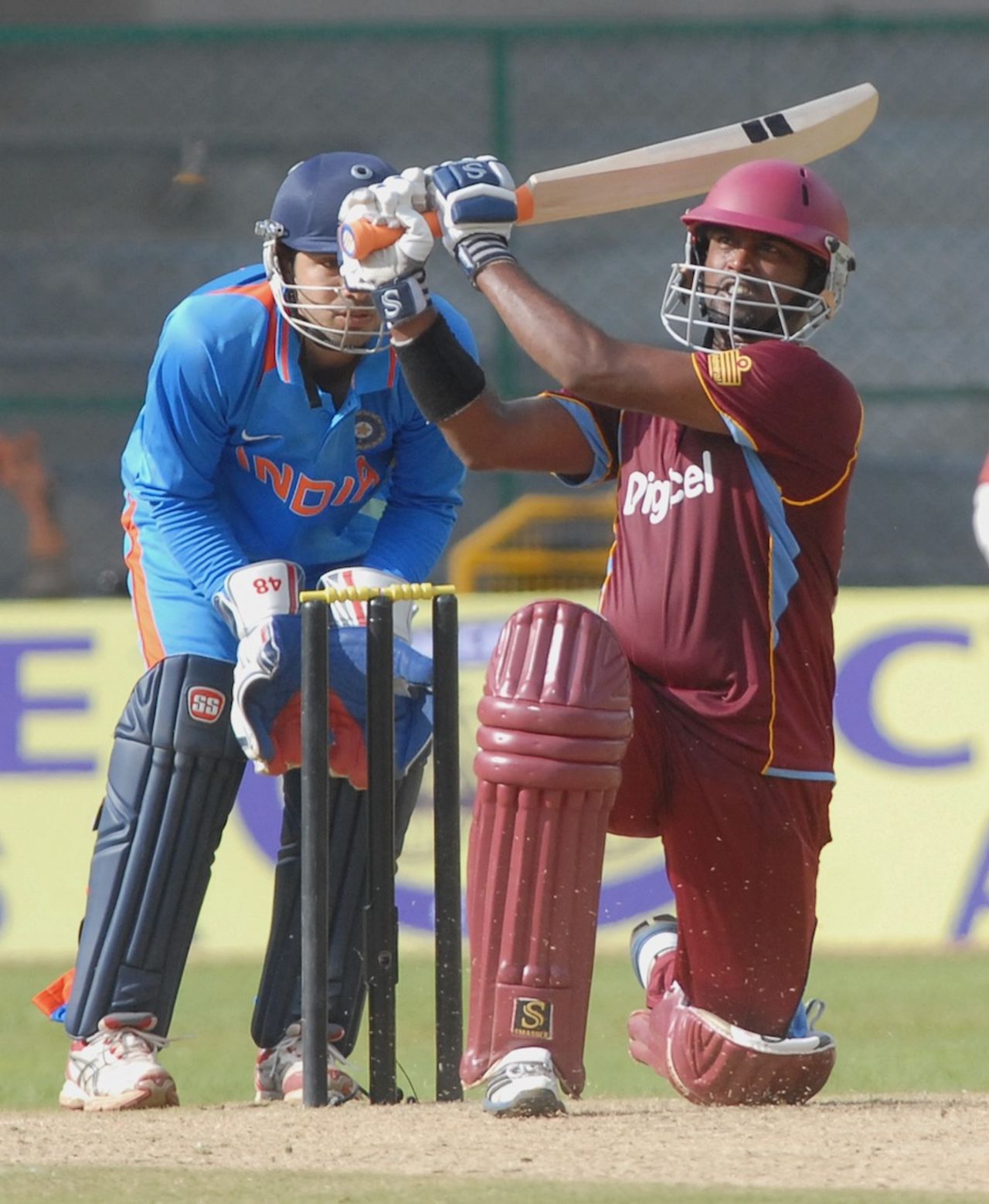 Narsingh Deonarine slogs over midwicket, India A v West Indies A, 1st unofficial ODI, Bangalore, September 15, 2013