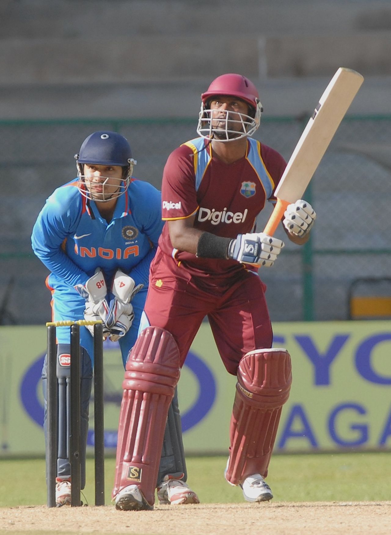 Narsingh Deonarine was caught on the leg side, India A v West Indies A, 1st unofficial ODI, Bangalore, September 15, 2013