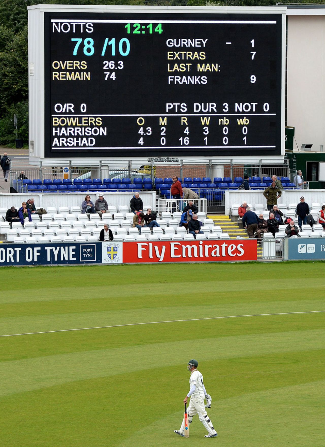 Paul Franks was Nottinghamshire's last man out, Durham v Nottinghamshire, County Championship, Division One, Chester-le-Street, 1st day, September 17, 2013