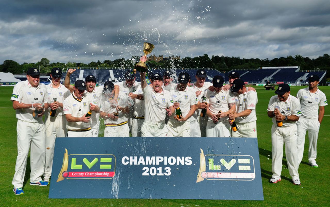 Durham celebrate their third County Championship title, Durham v Nottinghamshire, County Championship, Division One, Chester-le-Street, 3rd day, September 19, 2013
