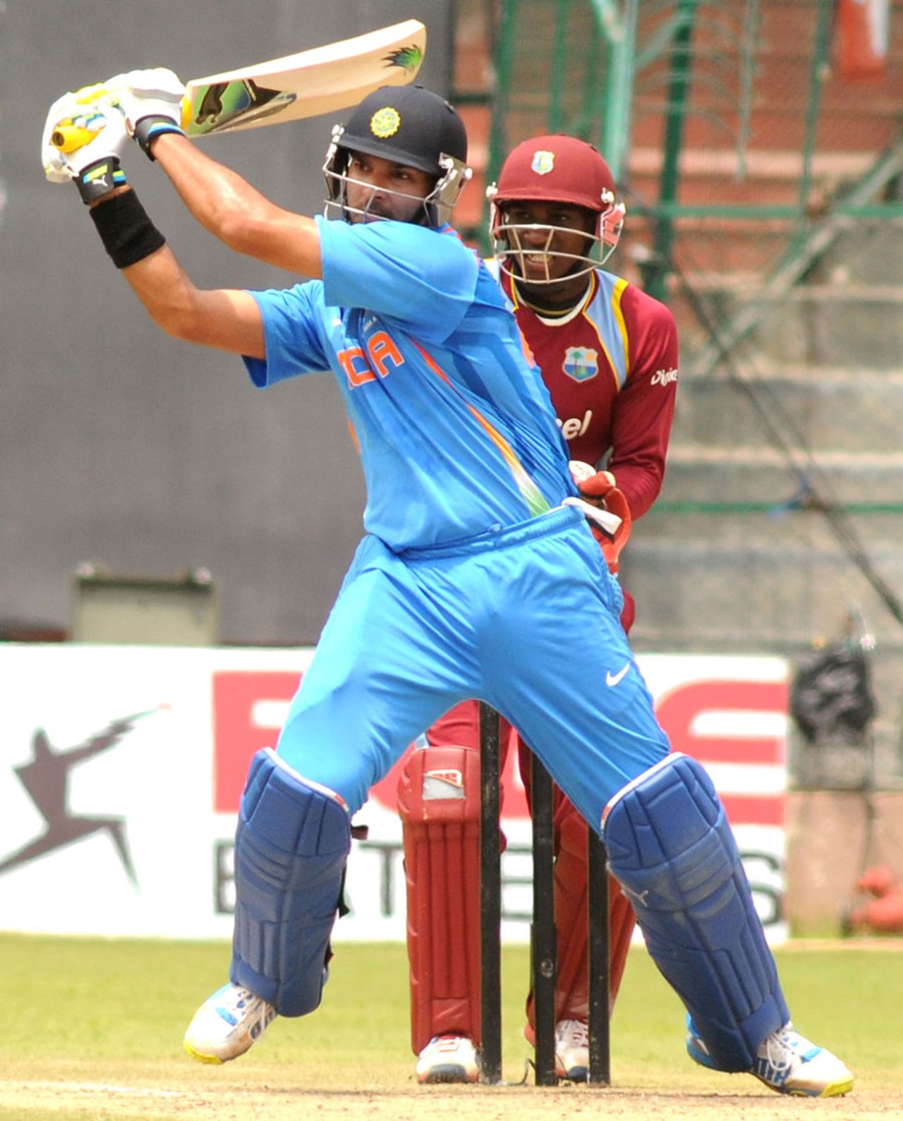 Yuvraj Singh hits through the leg side, India A v West Indies A, unofficial T20I, Bangalore, September 21, 2013