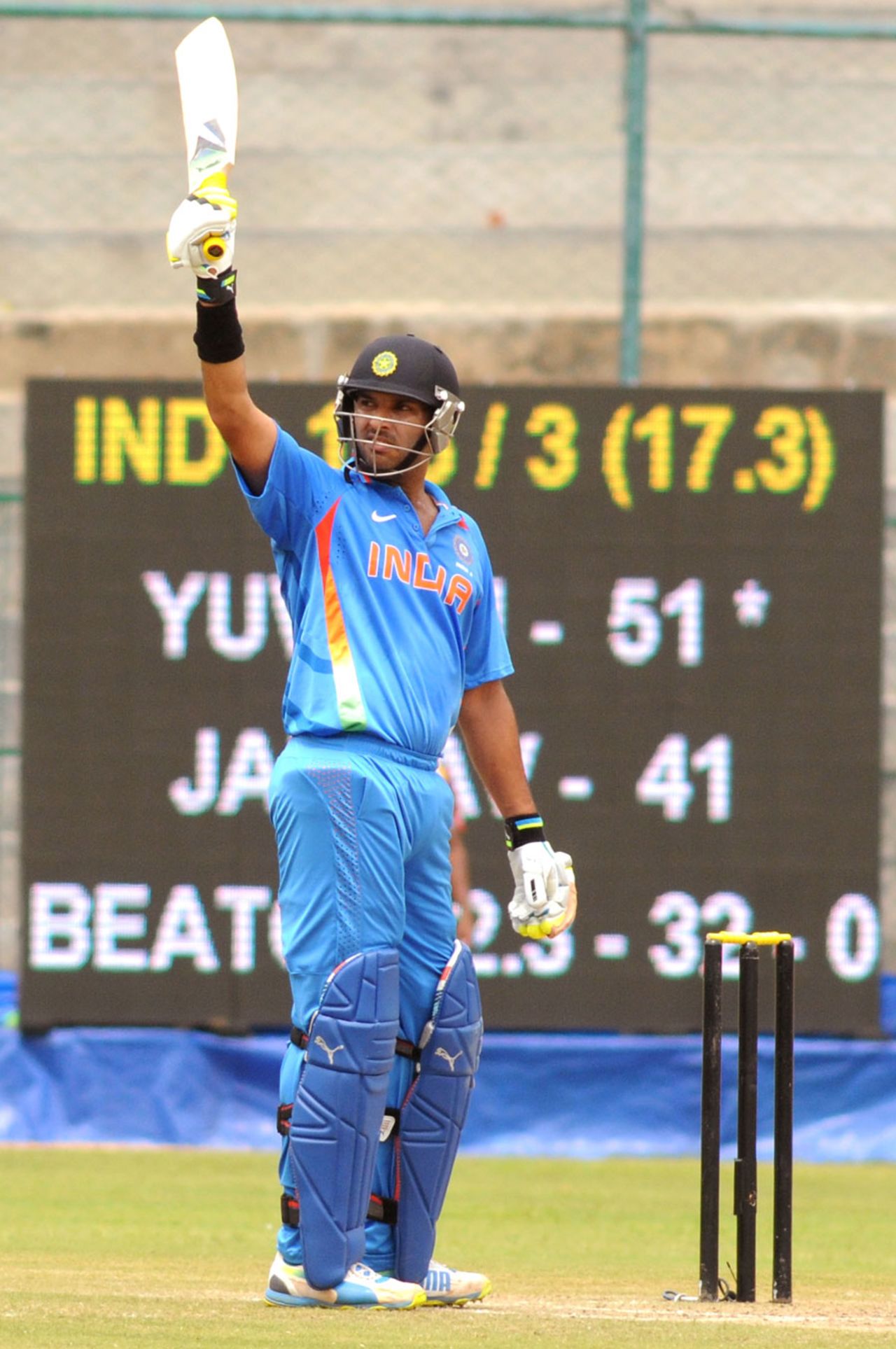 Yuvraj Singh takes the plaudits after scoring fifty, India A v West Indies A, unofficial T20I, Bangalore, September 21, 2013