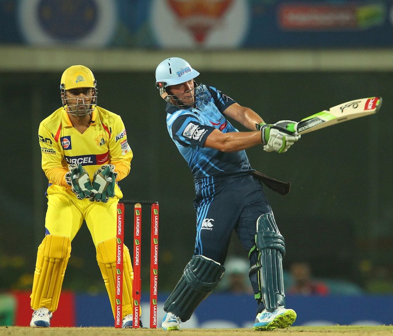 AB de Villiers launched a blistering attack on the bowlers, Chennai Super Kings v Titans, Champions League 2013, Group B, Ranchi, September 22, 2013