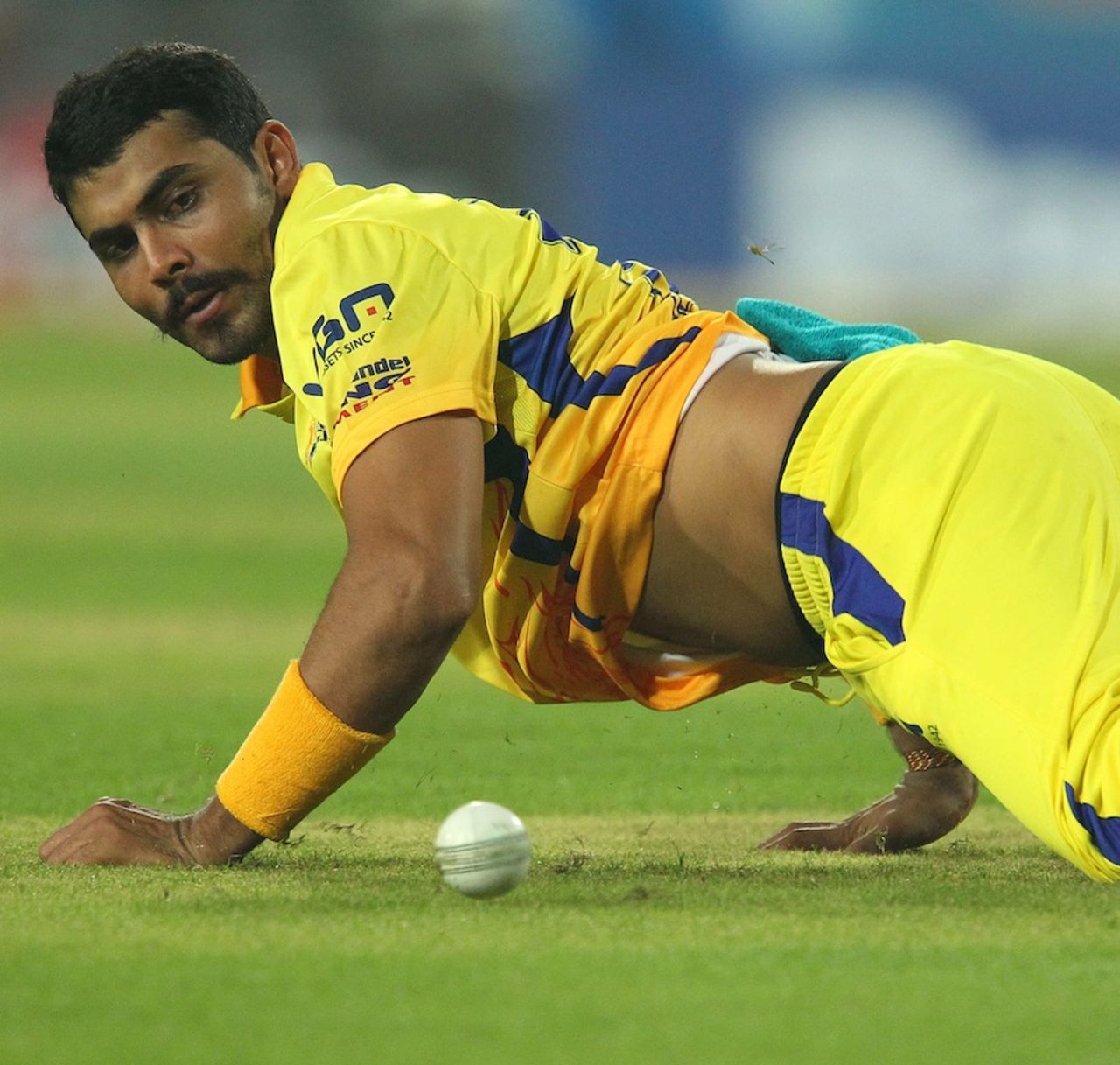 On the floor: Ravindra Jadeja had a forgettable outing in Ranchi, Chennai Super Kings v Titans, Champions League 2013, Group B, Ranchi, September 22, 2013