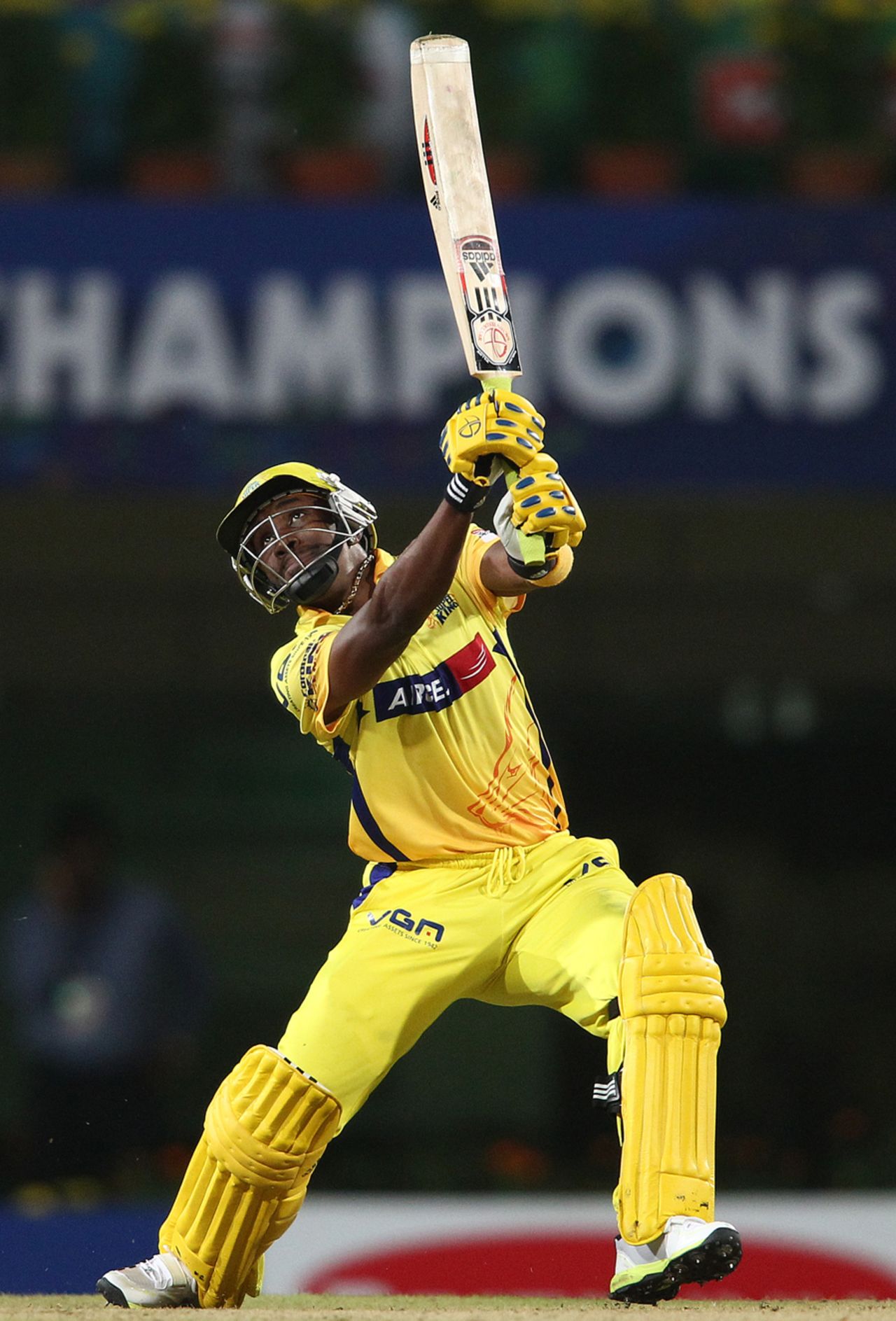 Dwayne Bravo hit his trademark sixes over extra cover during a cameo, Chennai Super Kings v Titans, Champions League 2013, Group B, Ranchi, September 22, 2013