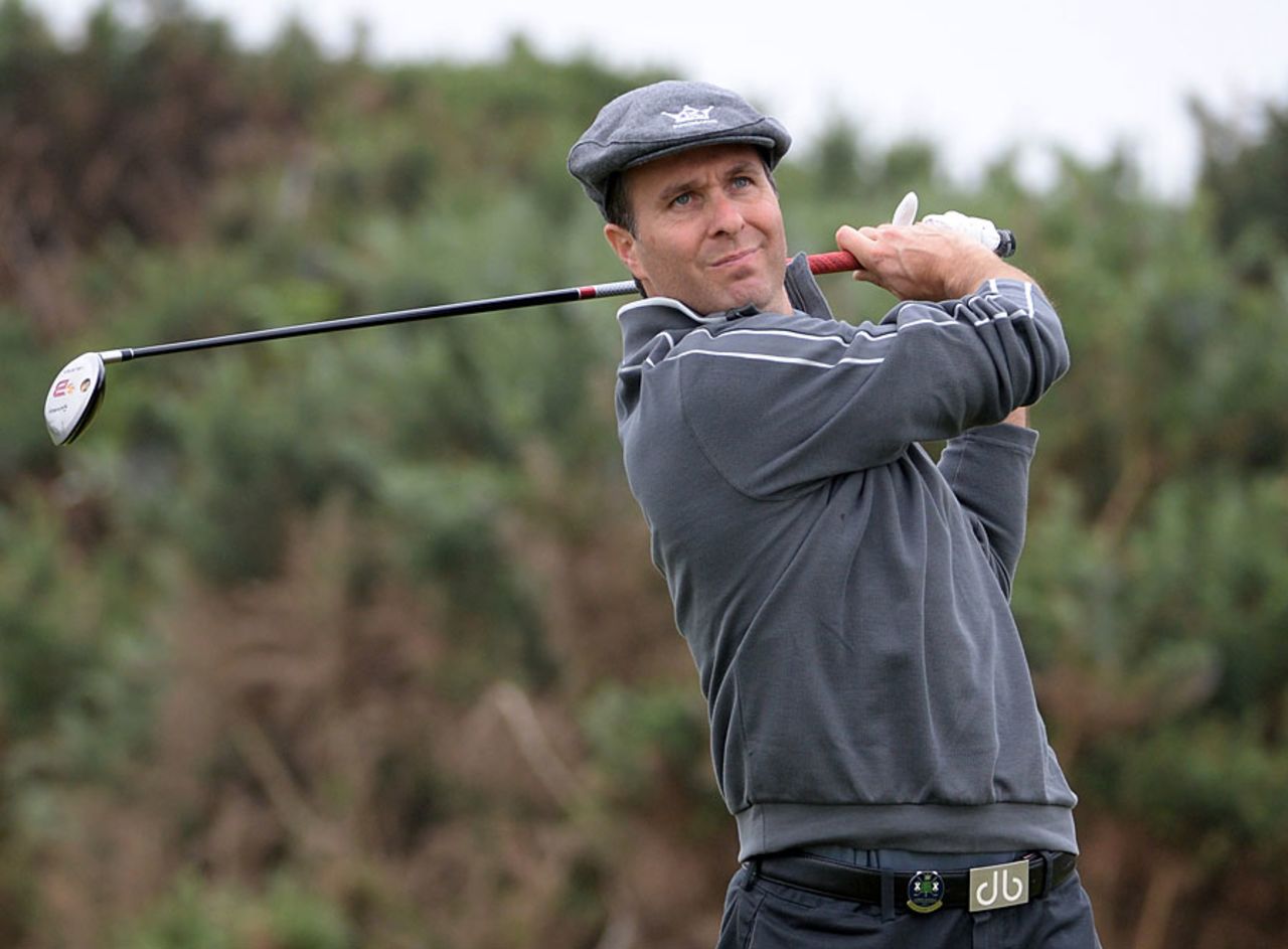 Michael Vaughan goes through a practice round ahead of the Alfred Dunhill Links Championship, Kingsbarns, Scotland, September 24, 2013