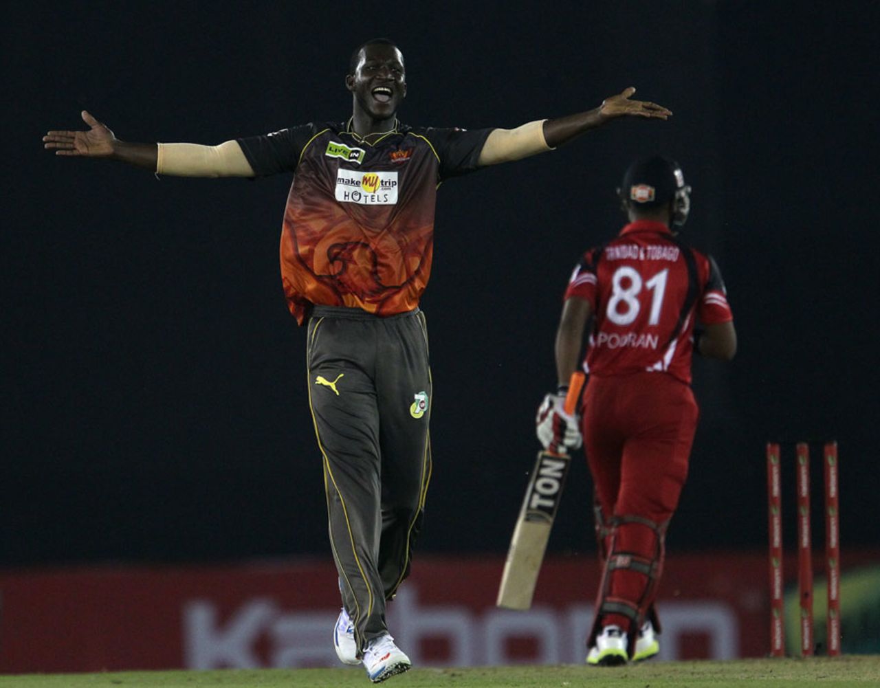 Darren Sammy celebrates a wicket, Trinidad & Tobago v Sunrisers Hyderabad, Group B, Champions League 2013, Mohali, September 24, 2013
