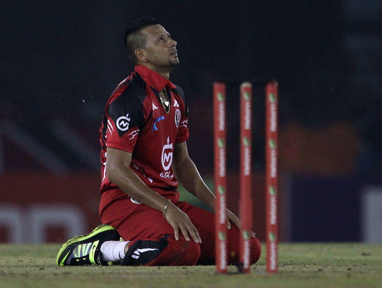 Rayad Emrit went wicketless in the innings, Trinidad & Tobago v Sunrisers Hyderabad, Group B, Champions League 2013, Mohali, September 24, 2013