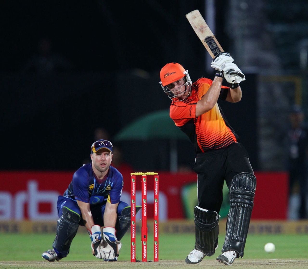 Hilton Cartwright attacks the off side, Otago Volts v Perth Scorchers, Group A, Champions League 2013, Jaipur, September 25, 2013