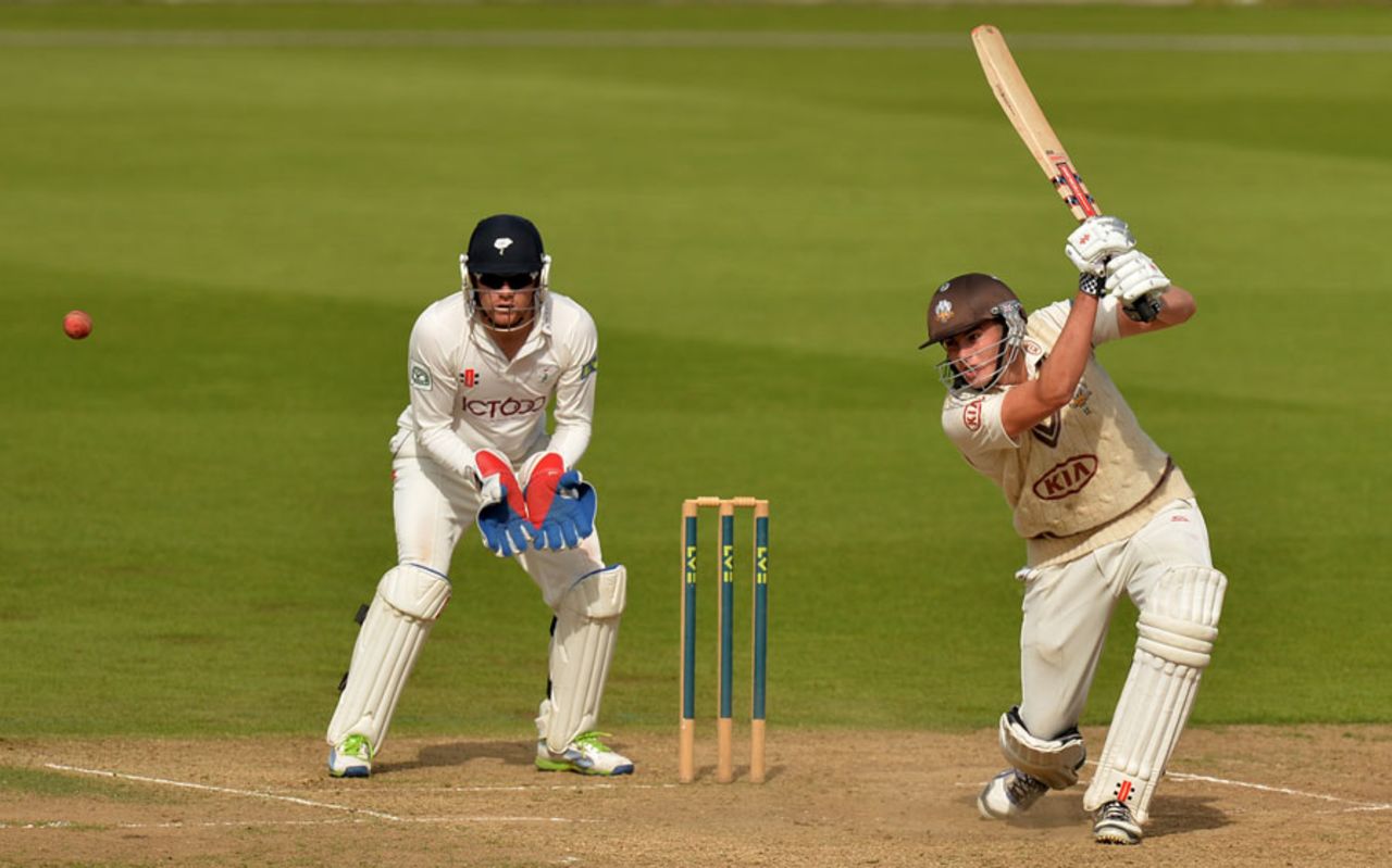 Dominic Sibley drives on his way to a century, Surrey v Yorkshire, County Championship, Division One, The Oval, 3rd day September 26, 2013
