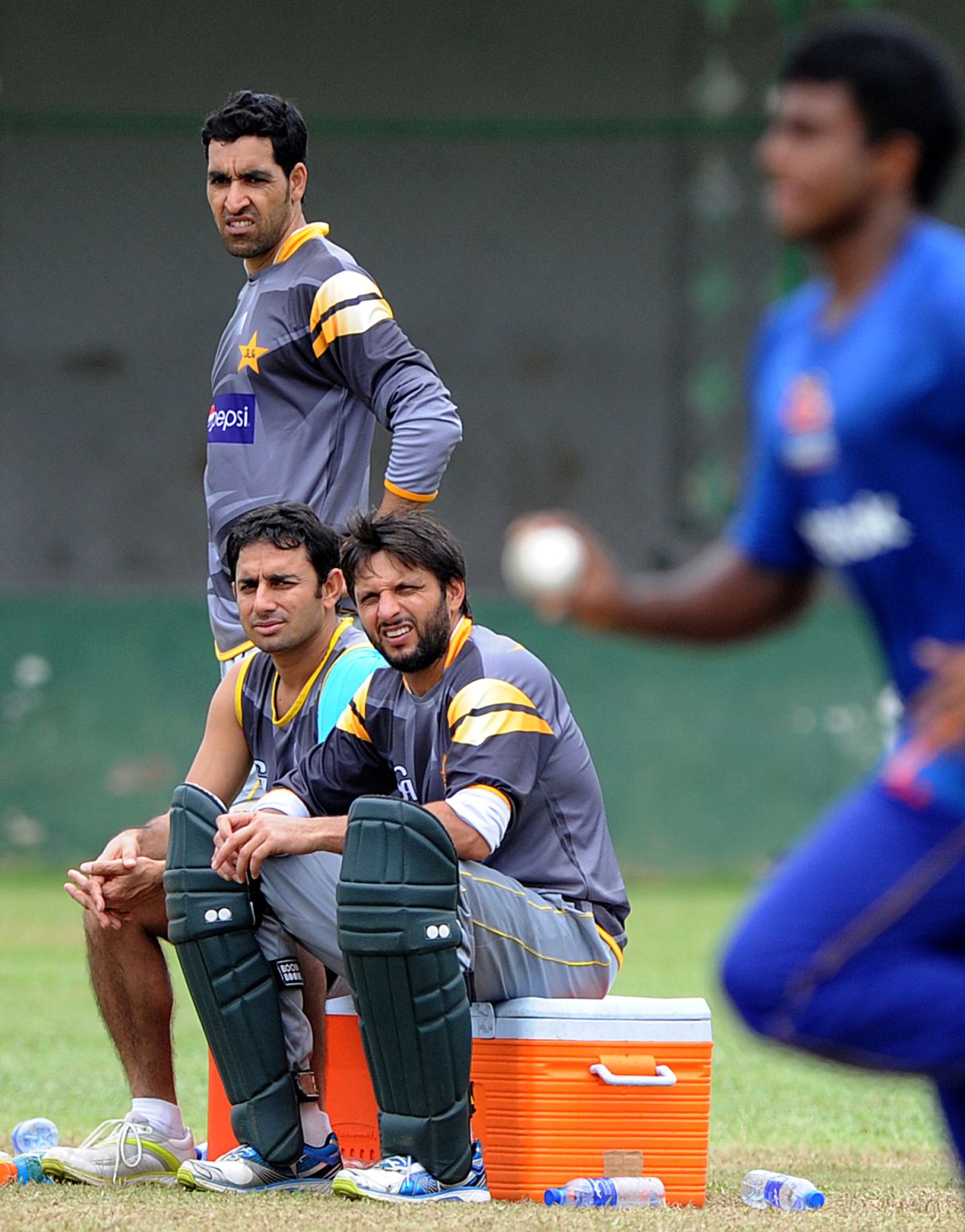 Umar Gul, Saeed Ajmal and Shahid Afridi at practice, World T20 2012, Colombo, September 27, 2012