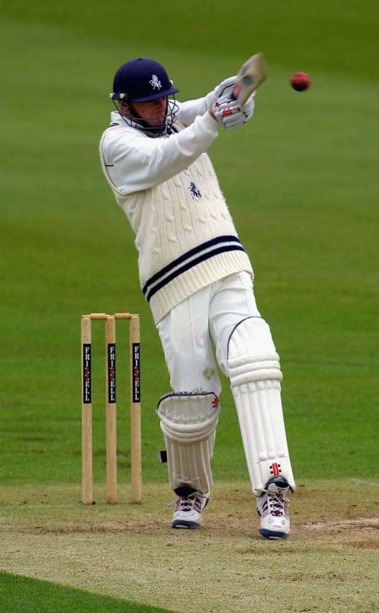David Fulton of Kent hits out on his way to 88 not out at lunch during the Challenge match between Kent and Sri Lanka at the St Lawrence ground, Canterbury (28 Apr 2002)