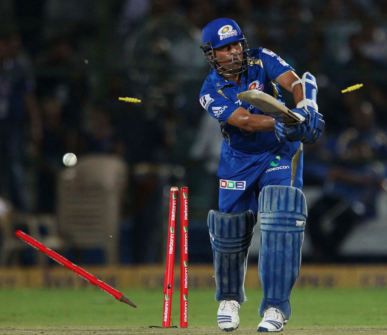 Sachin Tendulkar's stumps were uprooted by Sohail Tanvir, Lions v Mumbai Indians, Group A, Champions League 2013, Jaipur, Sep 27, 2013
