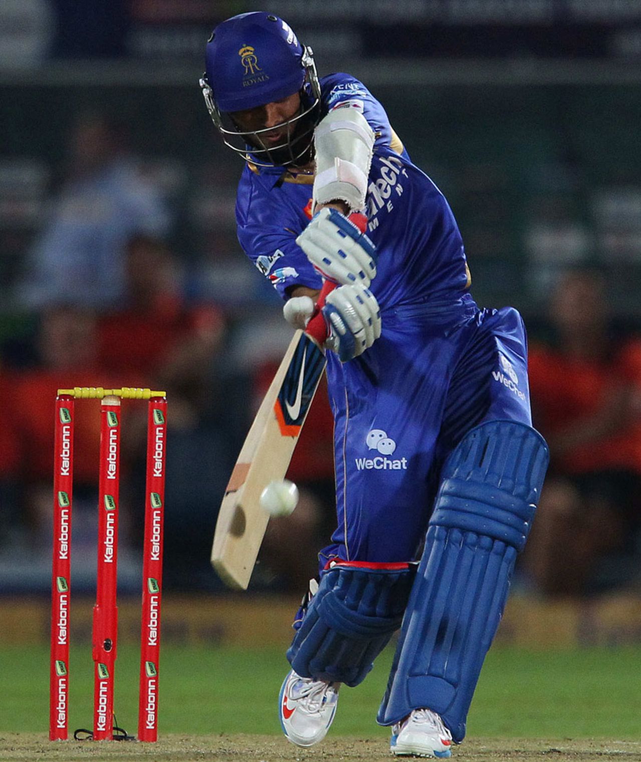 Ajinkya Rahane looks to hit over midwicket, Perth Scorchers v Rajasthan Royals, Group A, Champions League 2013, Jaipur, September 29, 2013