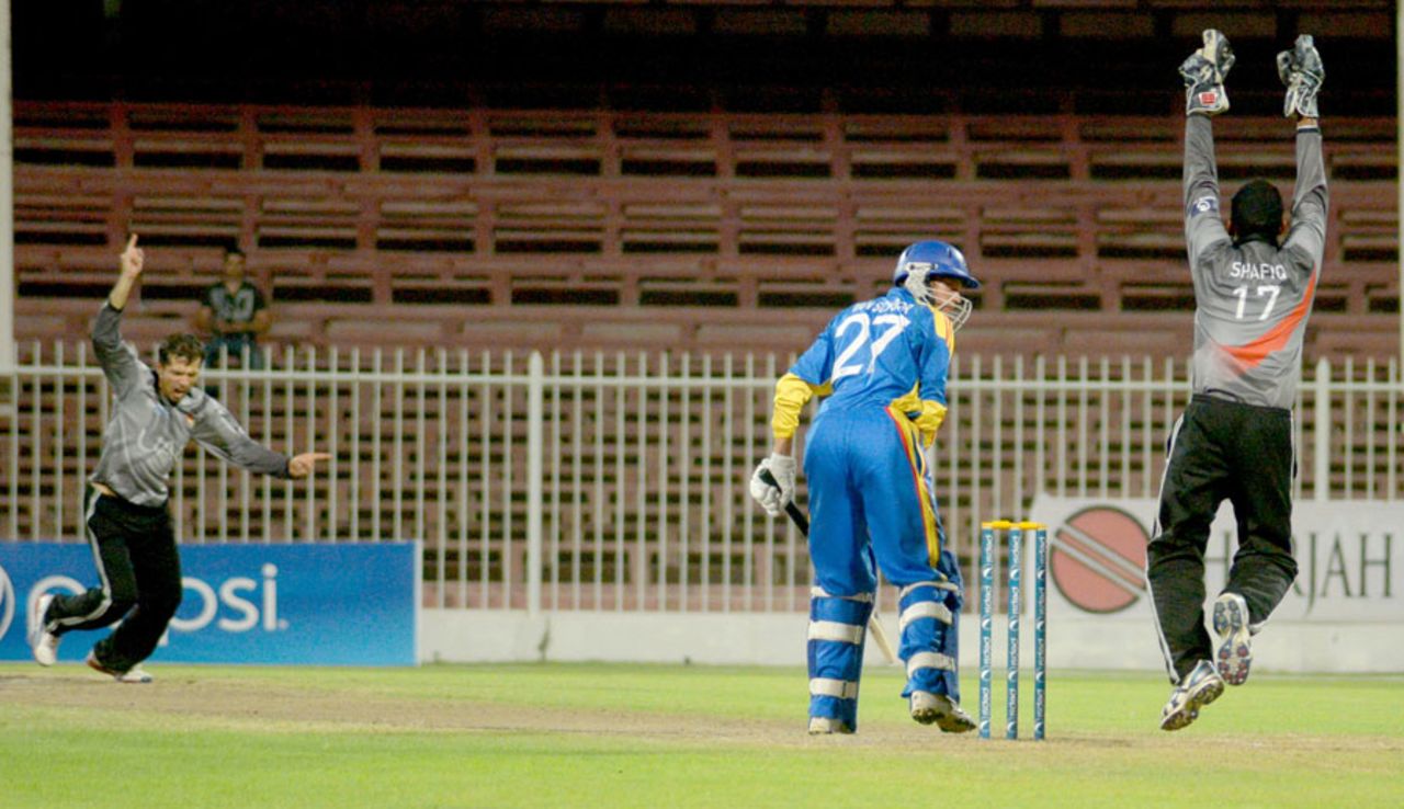 Namibia captain Raymond van Schoor was dismissed by Rohan Mustafa for 10, United Arab Emirates v Namibia, WCL Championship, Sharjah, September 29, 2013