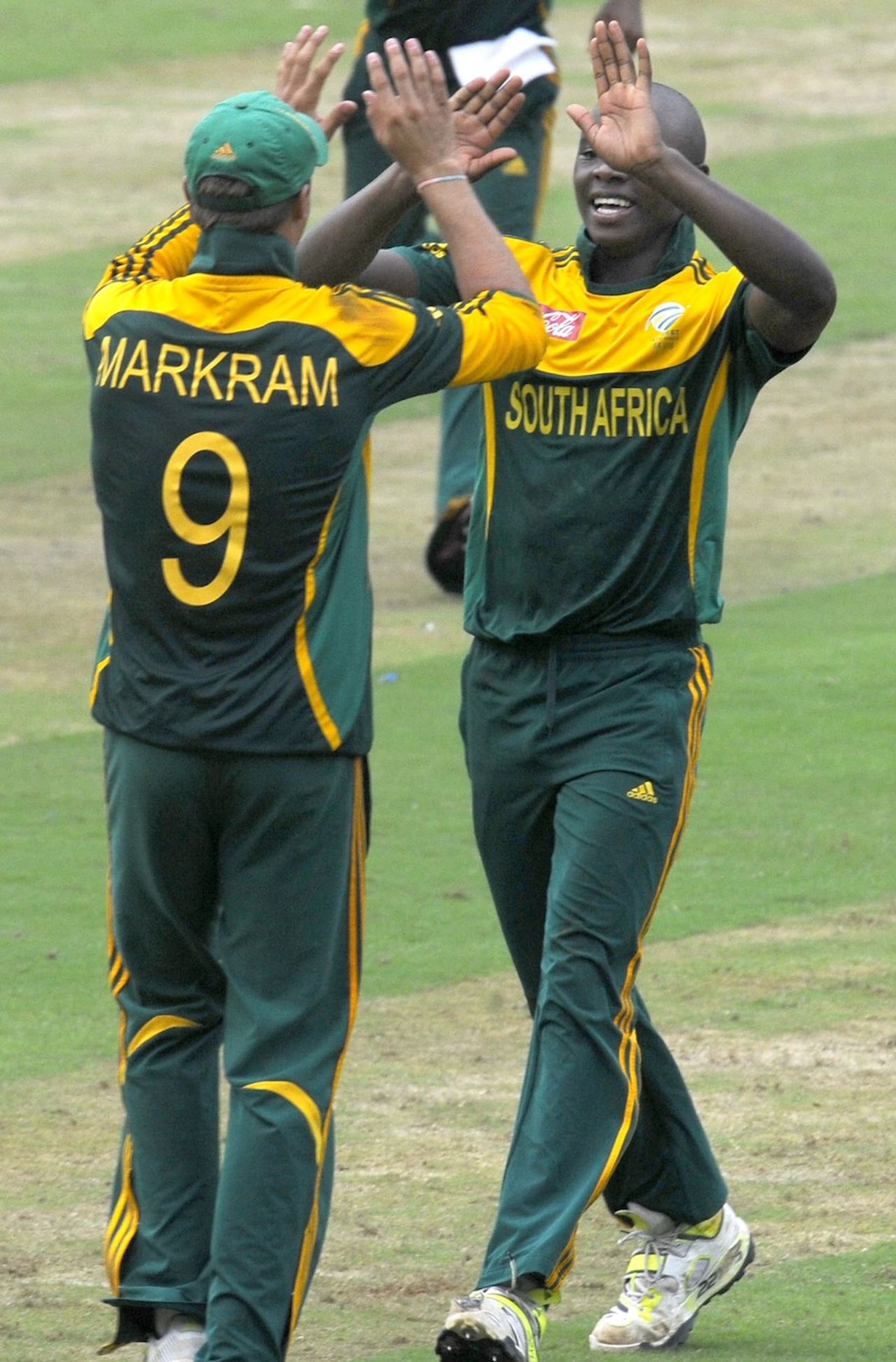 Kagiso Rabada celebrates one of his three wickets, India Under-19s v South Africa Under-19s, Visakhapatnam, October 1, 2013 