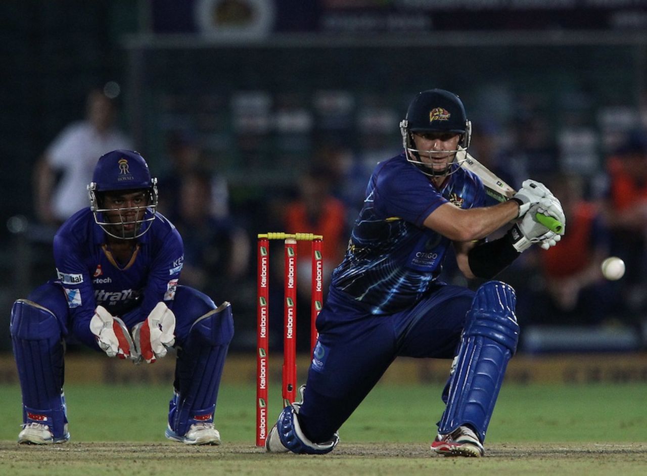 Nathan McCullum attempts a reverse sweep, Rajasthan Royals v Otago, Champions League 2013, Jaipur, October 1, 2013