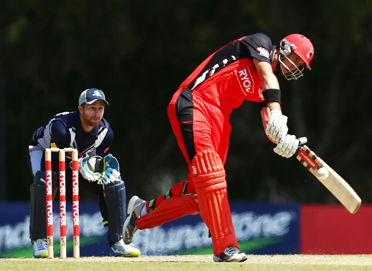Sam Miller plays off the front foot, South Australia v Victoria, Ryobi One-Day Cup, 3rd Match, Sydney, October 4, 2013