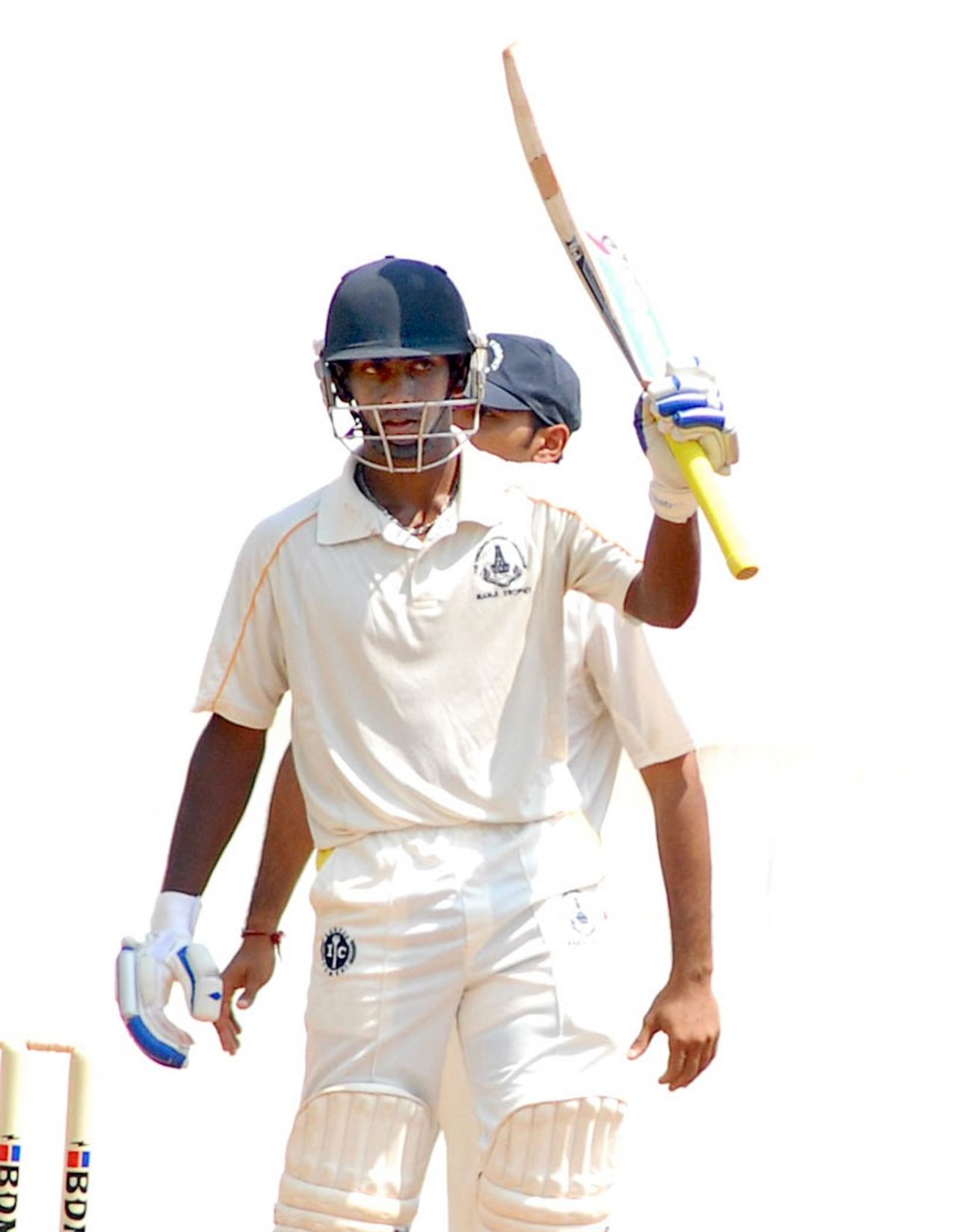 B Aparajith celebrates during his double-hundred, South Zone v West Zone, Duleep Trophy, Day 2, Chennai, October 4, 2013