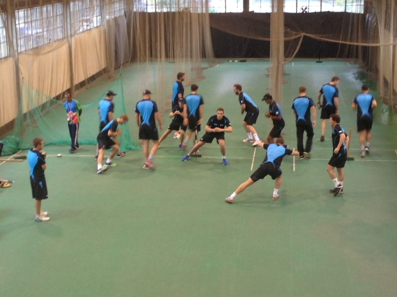 New Zealand players train indoors at the Zohur Ahmed Chowdhury Stadium, Chittagong, October 4, 2013 