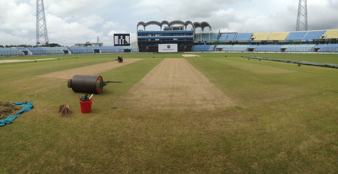 The newly laid wickets at the Zahur Ahmed Chowdhury Stadium, Chittagong, October 5, 2013