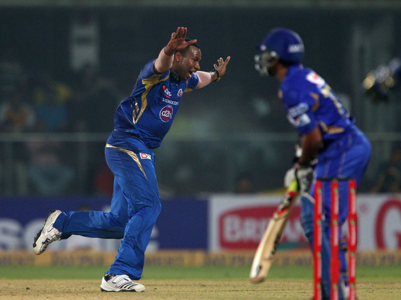 Kieron Pollard picked up the wicket that secured victory, Mumbai Indians v Rajasthan Royals, Final, Champions League 2013, Delhi, October 6, 2013