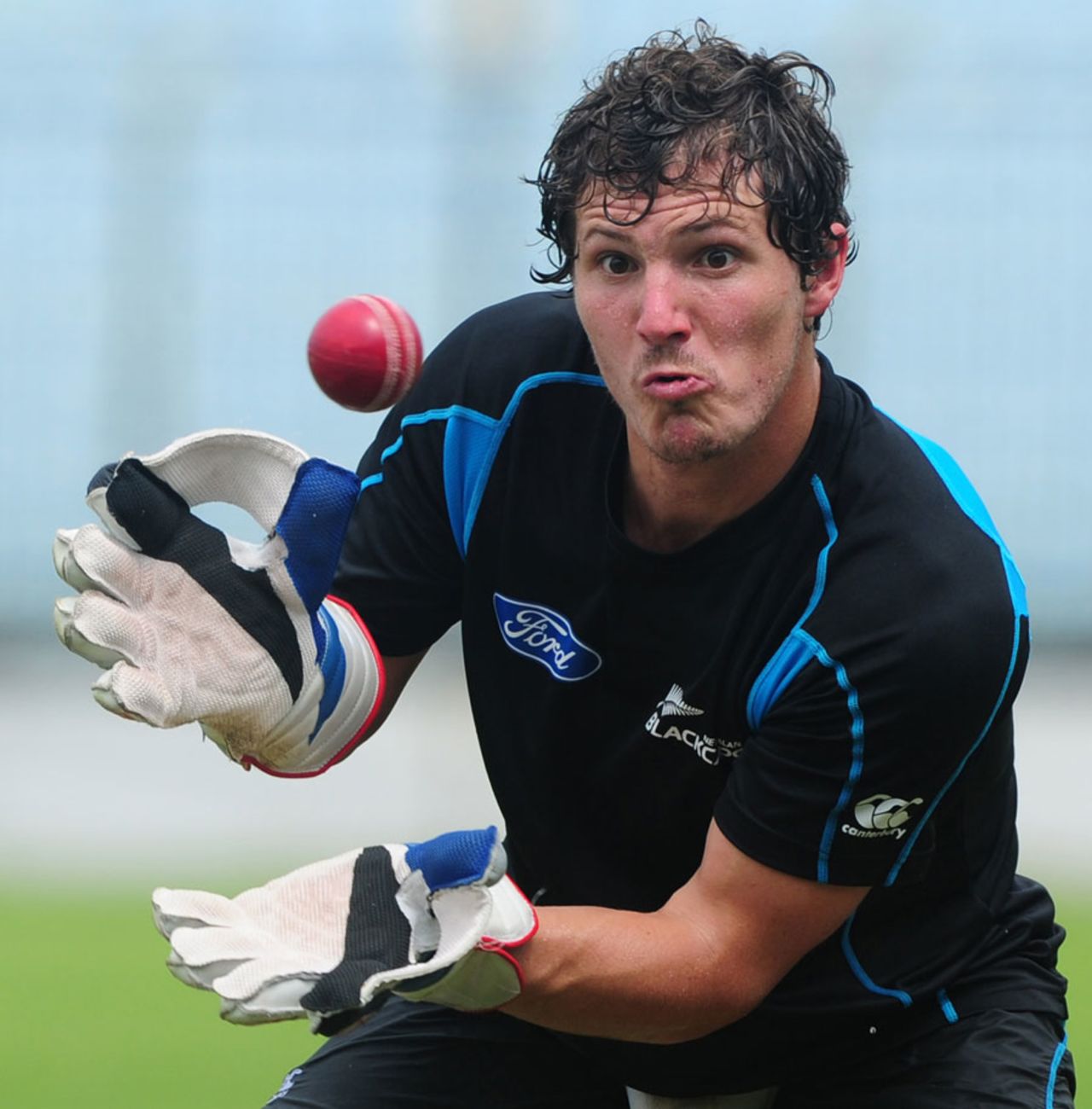 BJ Watling practises catching during a nets session, Chittagong, October 7, 2013