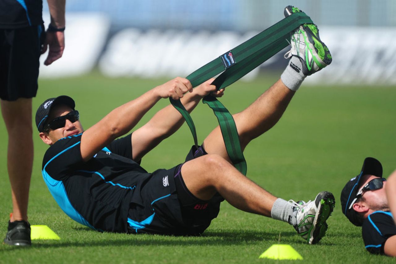 Ross Taylor stretches during training, Chittagong, October 8, 2013