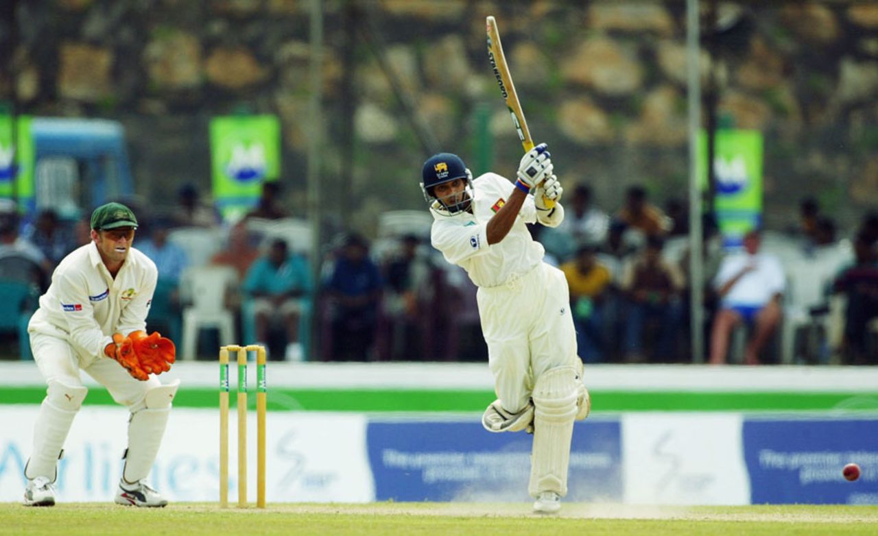 Tillakaratne Dilshan plays a drive through the off side, Sri Lanka v Australia, 1st Test, 2nd day, Galle, March 9, 2004
