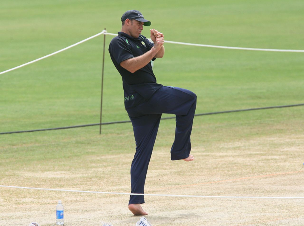 Matthew Hayden practises an air shot during a training session, Warner Park, St Kitts, 13 March 2007