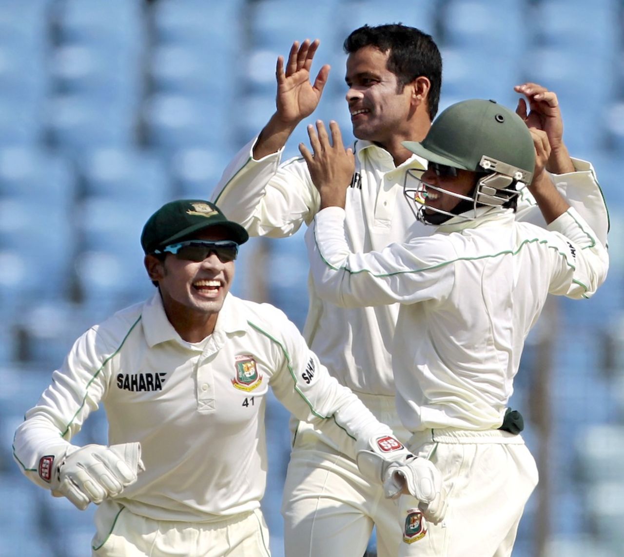 The Bangladesh players celebrate the wicket of Corey Anderson, Bangladesh v New Zealand, 1st Test, Chittagong, day 2, October 10, 2013