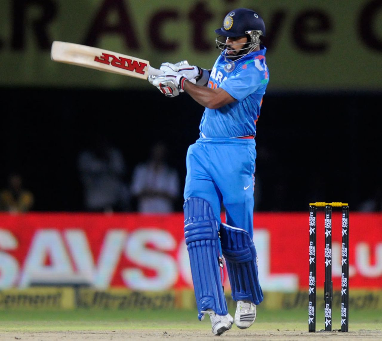 Shikhar Dhawan pulls to the leg side, India v Australia, one-off T20, Rajkot, October 10, 2013