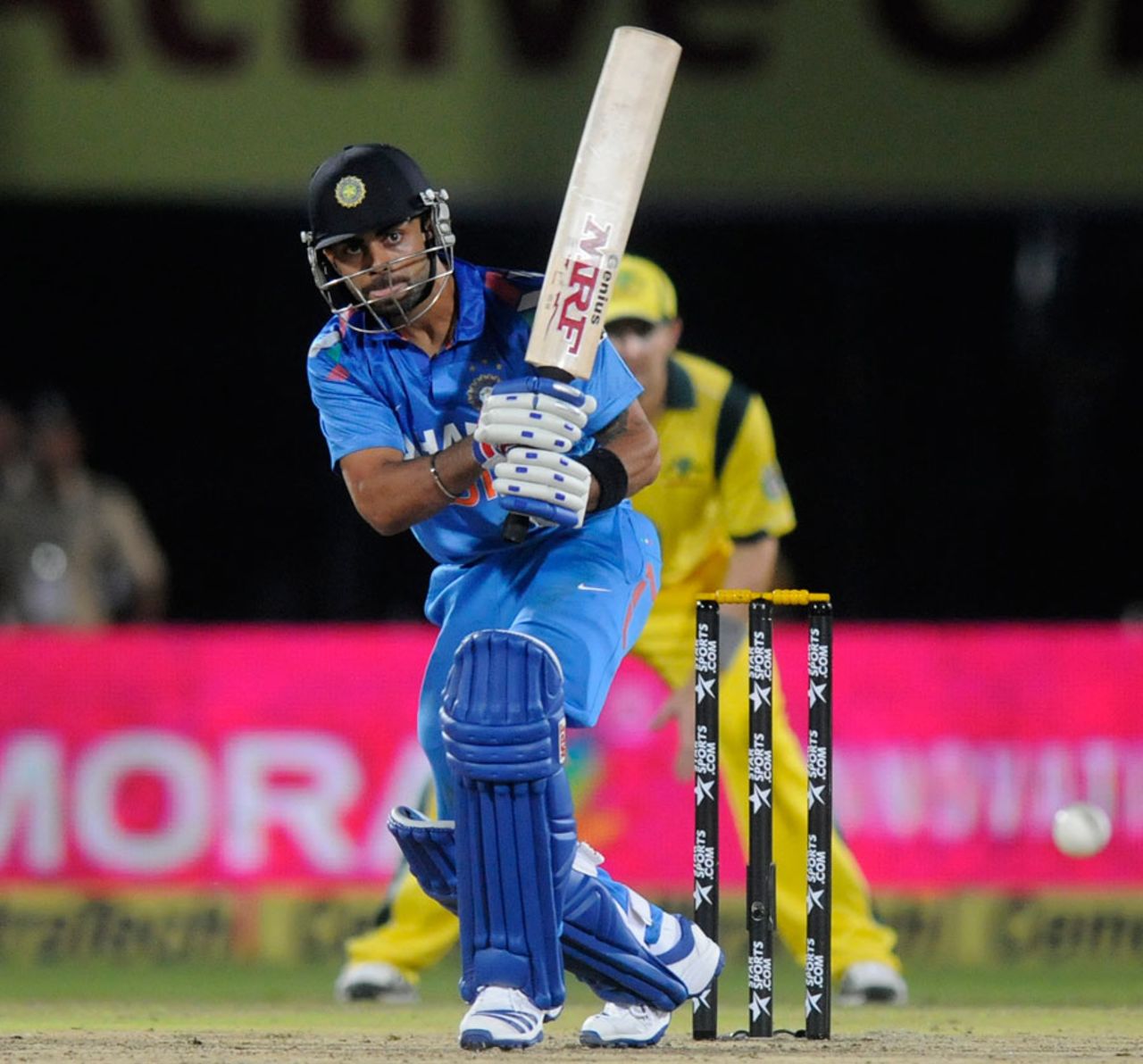 Virat Kohli sporting a new bat sponsor, India v Australia, one-off T20, Rajkot, October 10, 2013