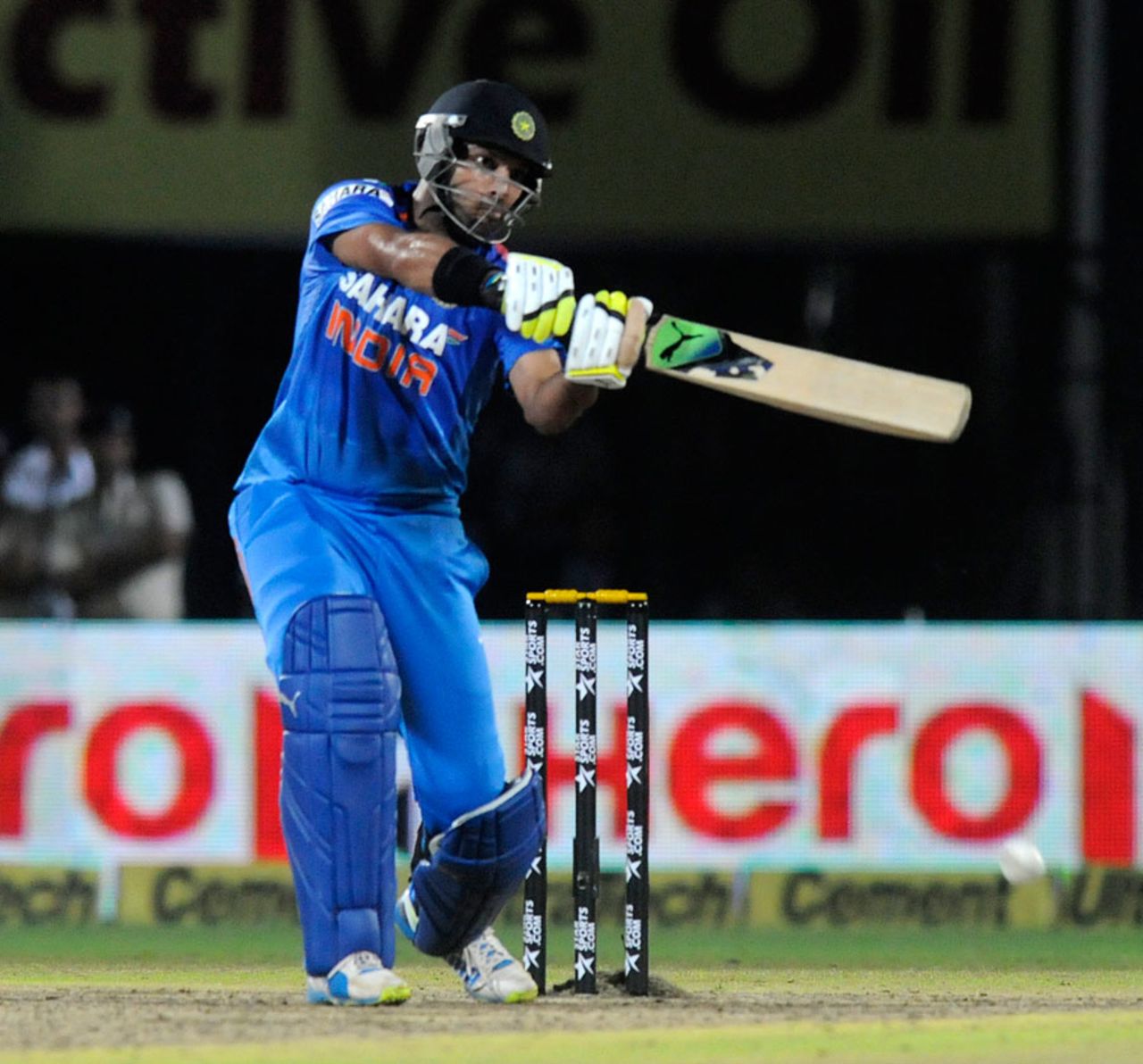 Yuvraj Singh bludgeons through the off side, India v Australia, one-off T20, Rajkot, October 10, 2013