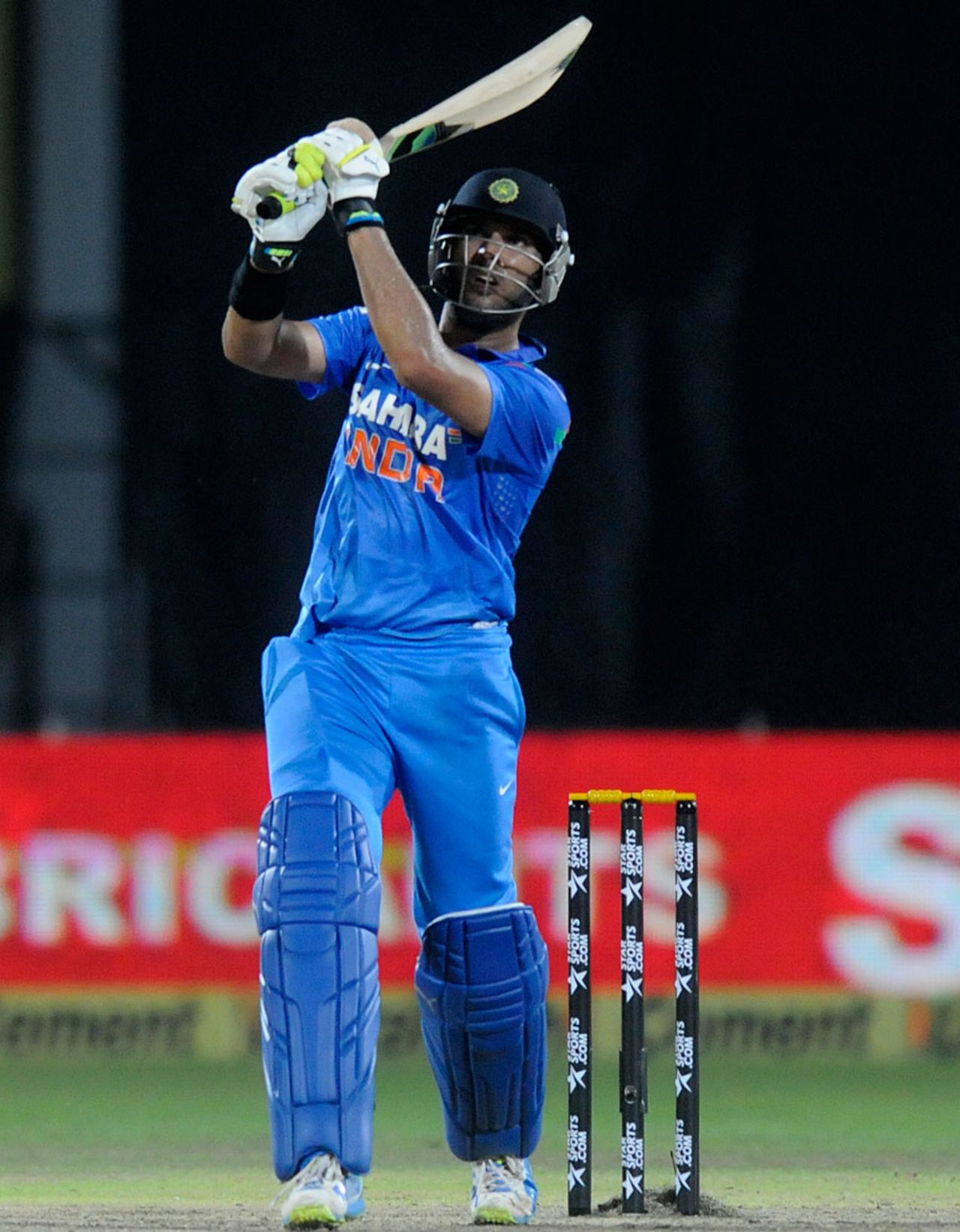 Yuvraj Singh hits one down the ground, India v Australia, one-off T20, Rajkot, October 10, 2013
