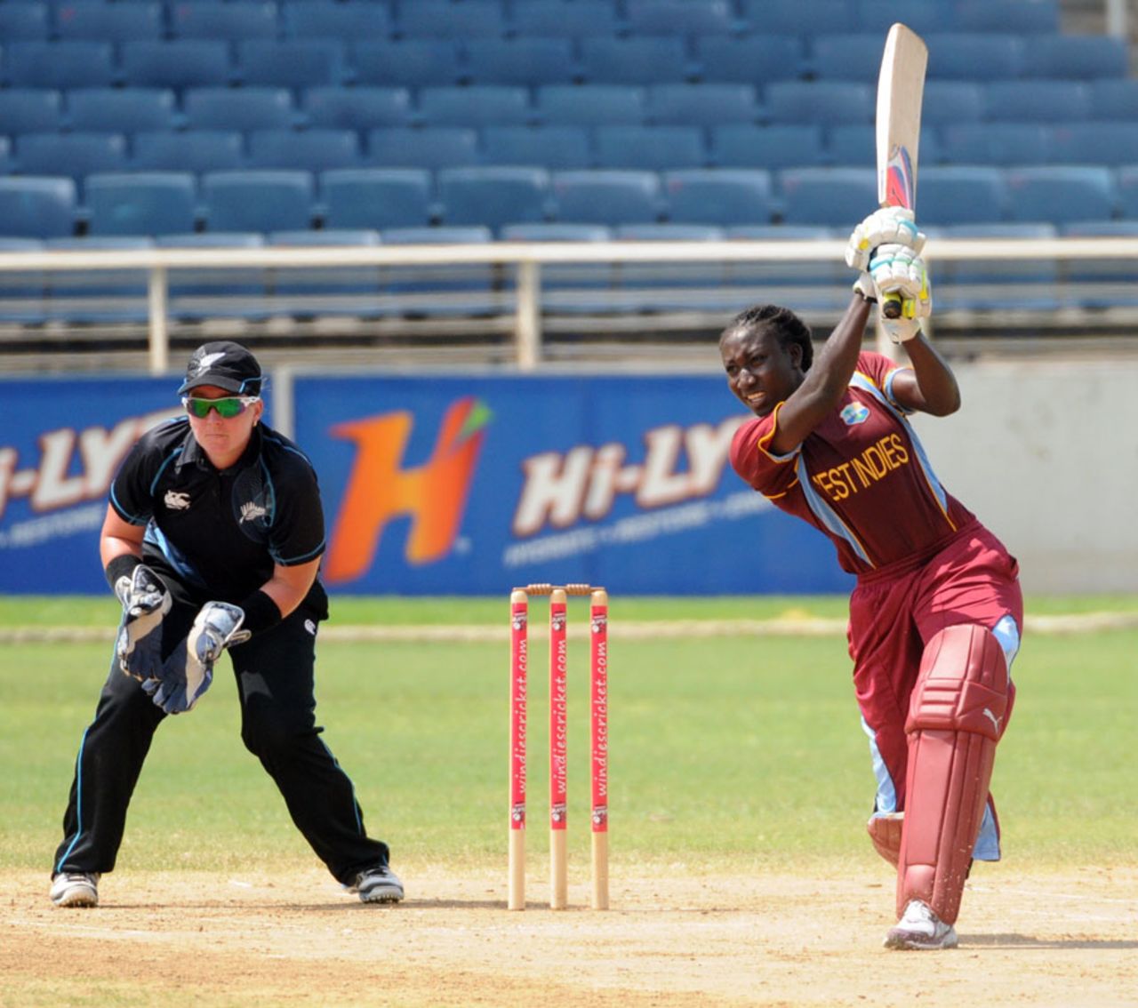 Stafanie Taylor smashes the ball through the off side during her century, West Indies v New Zealand, 3rd Women's ODI, Kingston, October 10, 2013
