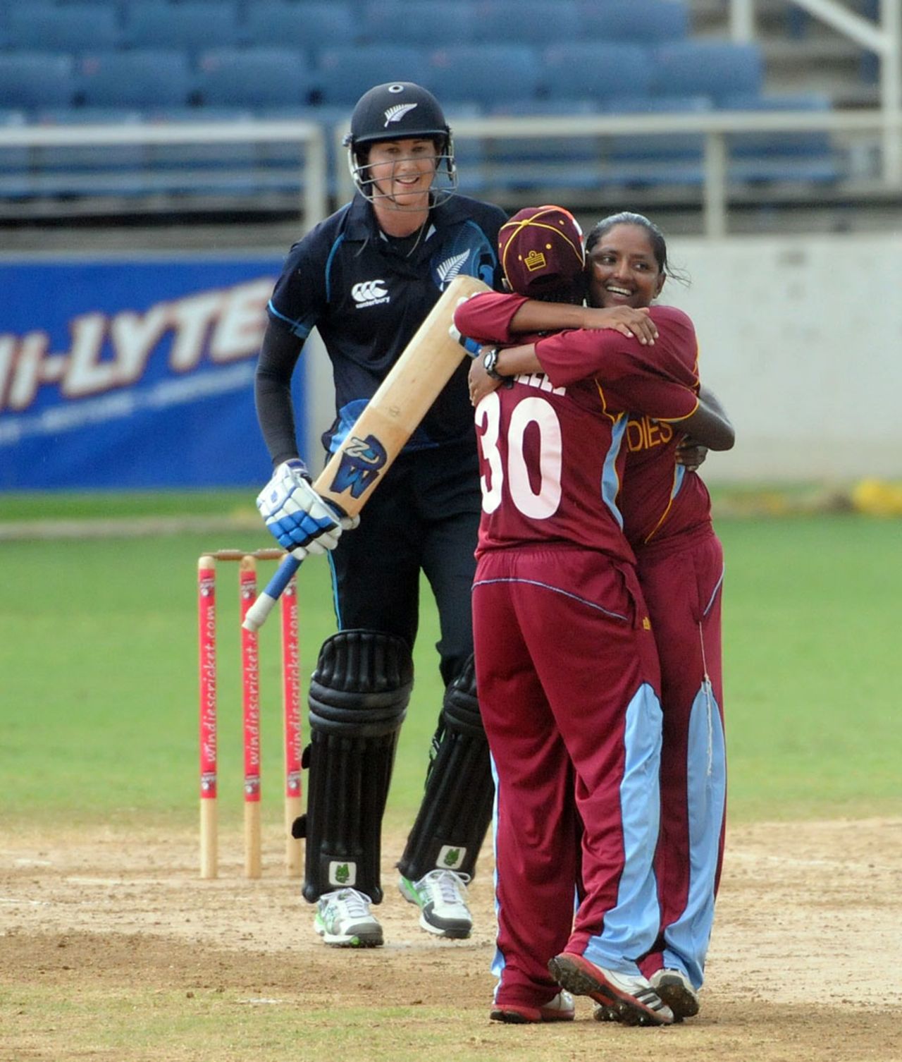 Anisa Mohammed celebrates a wicket, West Indies v New Zealand, 3rd Women's ODI, Kingston, October 10, 2013