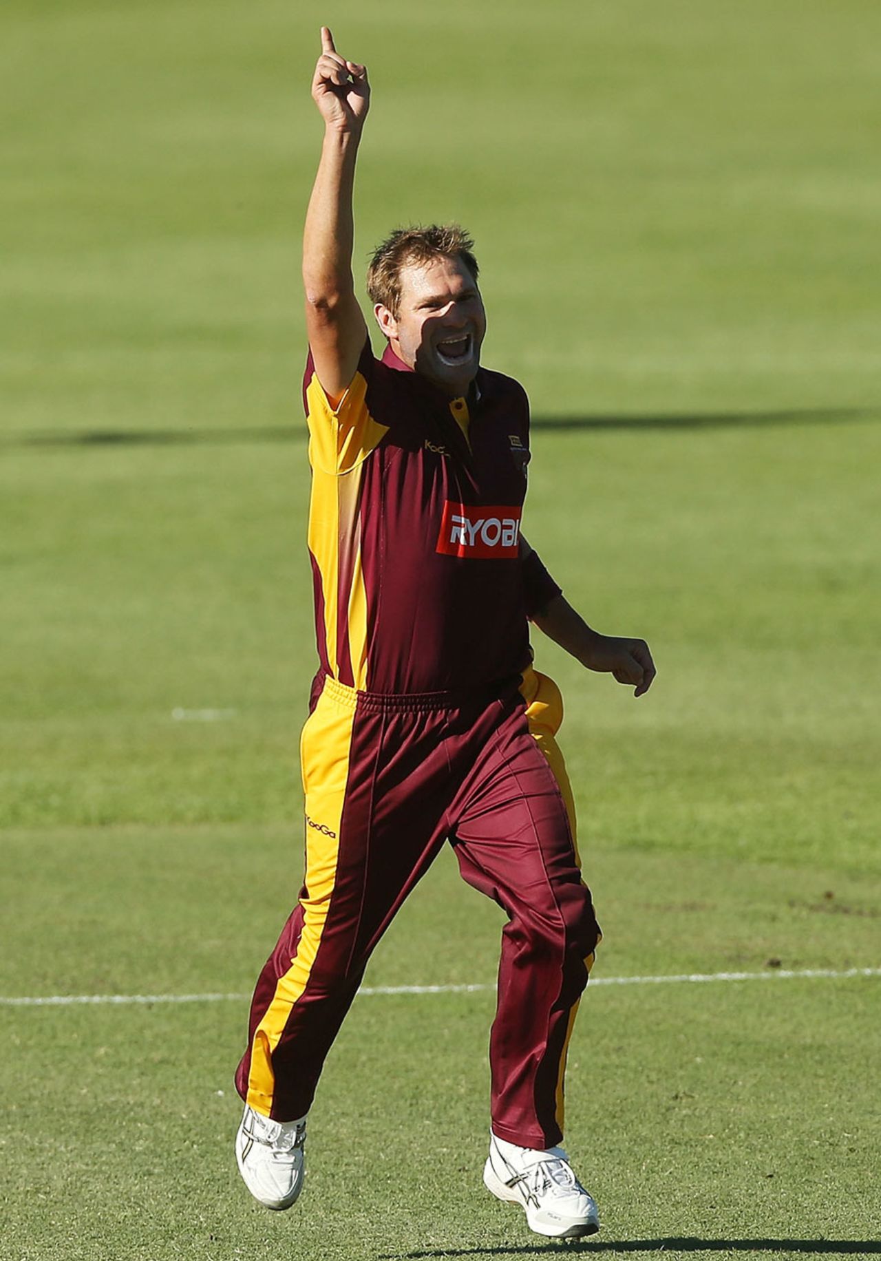 Ryan Harris celebrates the fall of a wicket, Queensland v Tasmania, Ryobi Cup, Sydney, October 15, 2013